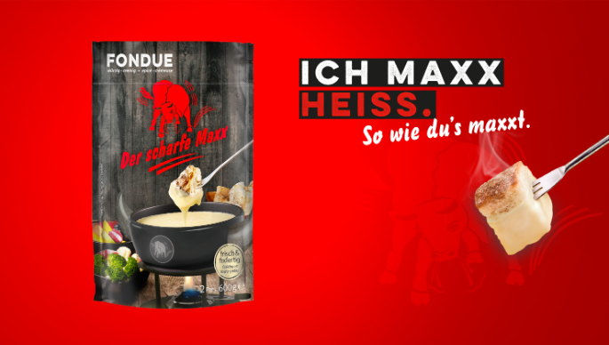 Der scharfe Maxx Fondue in der Verpackung
