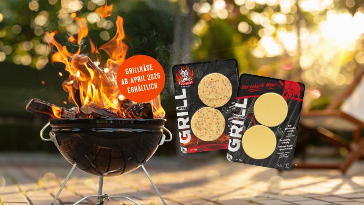 Die Grillkäse Der scharfe Maxx und Füürtüfel sind ab April 2026 im Handel erhältlich